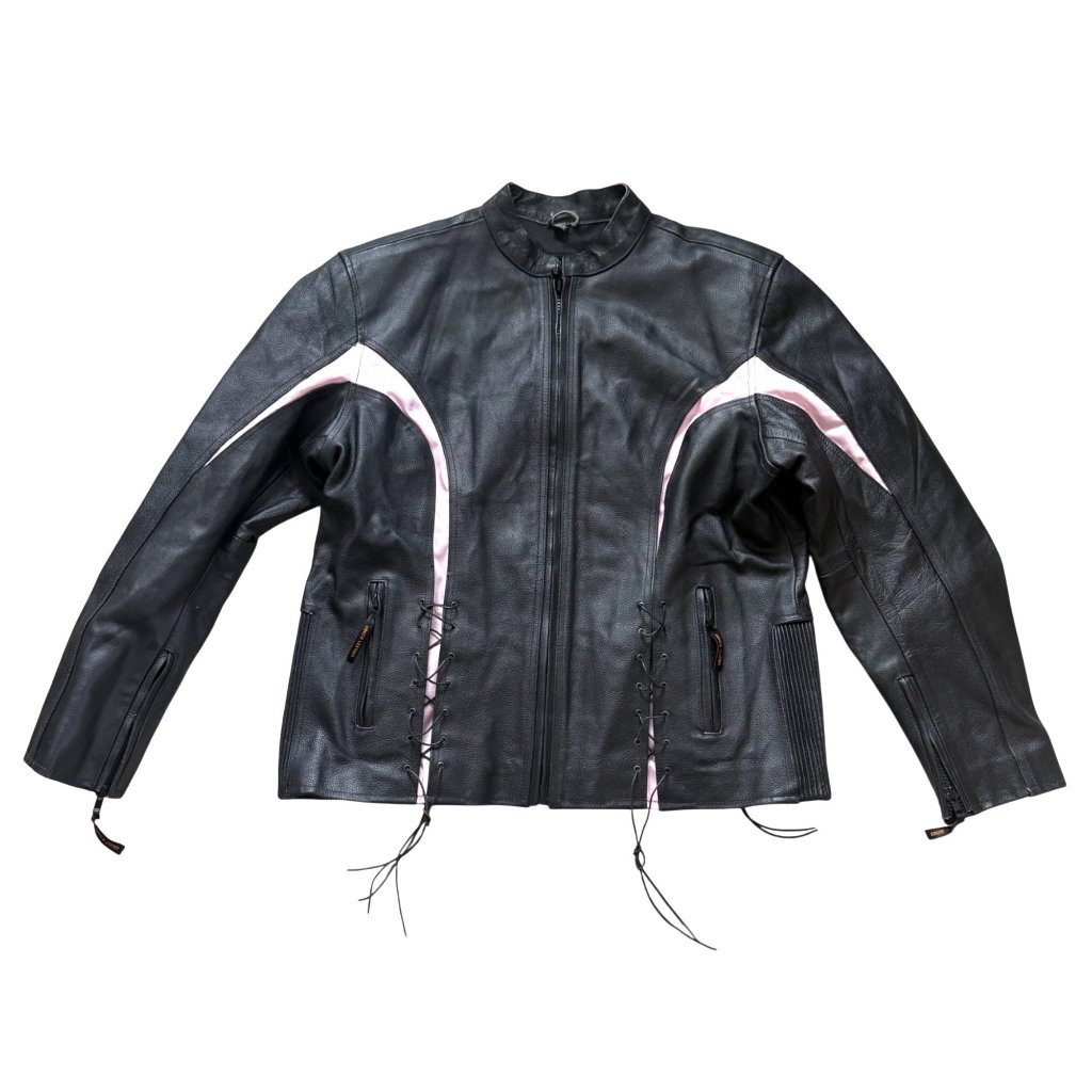 Vance Leather Women's Motorcycle Jacket 3xl Black Pink Side Laces Racing Biker